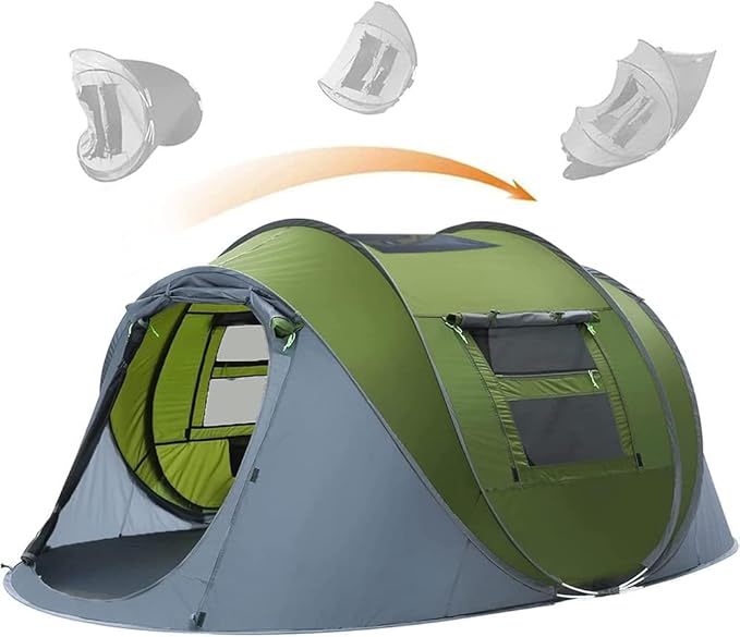 Pop Up Tent, HIKERBRO 4 Person Instant Tent with Skylight, Waterproof Instant Pop Up Tent with Rainfly, Easy Setup Camping Tents, 2 Doors & Windows, 4 Men Automatic Family Tent for Hiking, Traveling