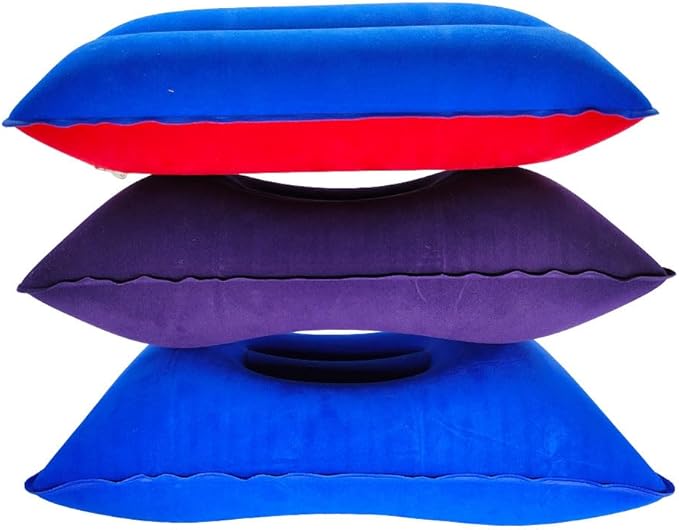 Camping Travel Pillow Small Squared Flocked Fabric Air Pillow, Compact, Comfortable and Ergonomic Inflatable Pillow, Used to Support Camping and Hiking (3 Pack Royal Blue, Purple, Duotone)