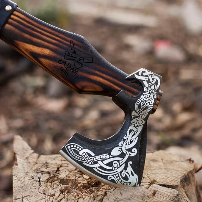 Handmade Gift Forged Carbon Steel Viking Axe, Camping Hatchet with Ash Wood Shaft (Medieval Axe)
