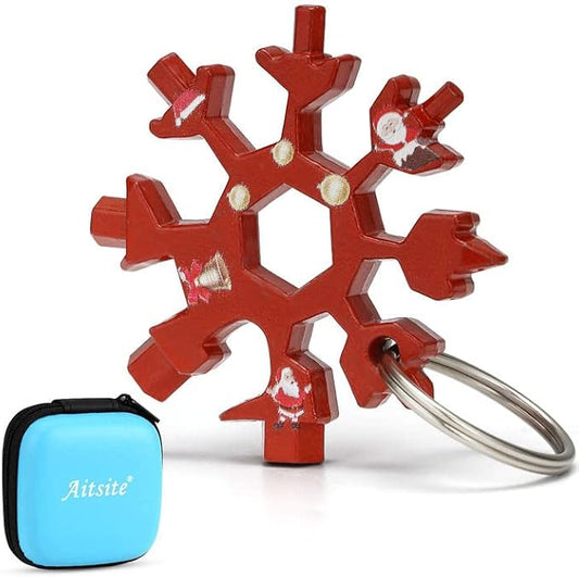 Aitsite Snowflake Multitool, Christmas Gifts for Men, 18 in 1 Snowflake Tools for Dad, Him, Husband, Boyfriend, Grandpa(Red)