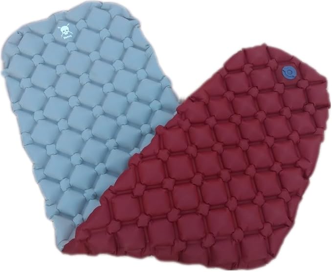 Bonez Ultralight Inflatable Sleeping Pad Durable 70D Ripstop Nylon, Single, Gray and Red