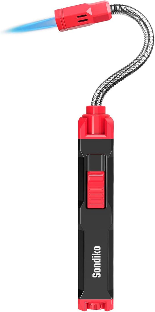 Sondiko Butane Torch Lighter, Refillable Long Lighter, Jet Flame Windproof Lighter with Adjustable Flame, 360° Flexible Neck for Candle, Cooking, Camping, Welding(Butane Fuel Not Included)