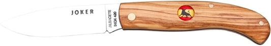 Joker Pocket Knife NO77-20 with Spanish Flag Bull, Olive Wood Handle, Blade 2.75 inches Steel 420, Fishing Tool, Hunting, Camping and Hiking