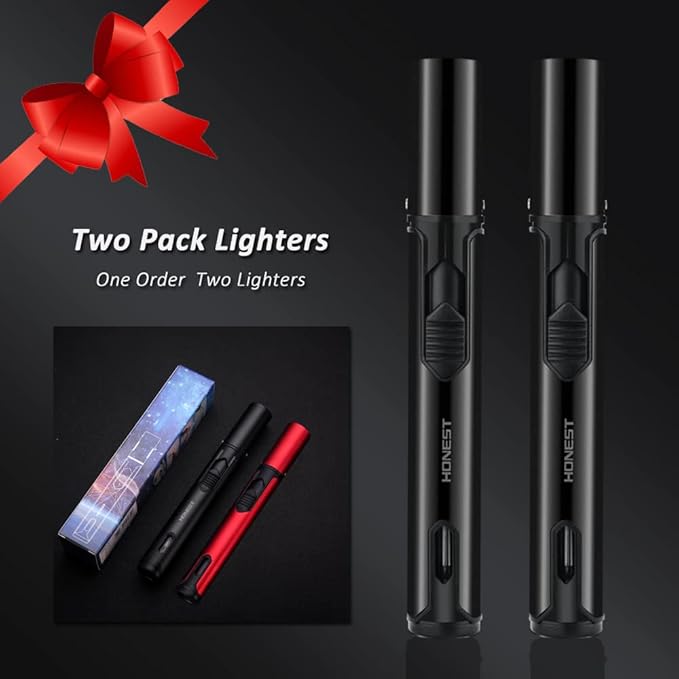 PROMISE Torch Lighters, Butane Lighters Refillable Single Jet Flame for Candle Grill BBQ Camping (Black&Black)