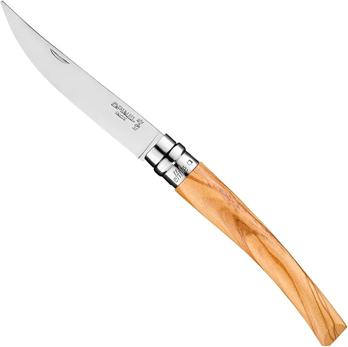 Opinel Effile Slimline Series Folding Fillet Knife – Slim Blade Folding Knife, Virobloc Locking Collar, Sustainably Harvested Wood Handles, Updated Blade Profile (Olivewood/No.10)