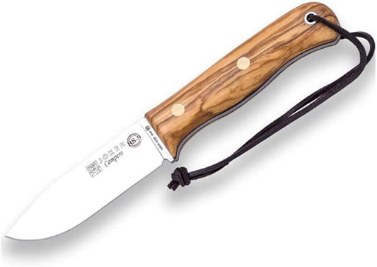 Joker Sports Hunting Knife Campero CO118-P, Blade 4.13 inches of Böhler K720 Carbon Steel, Olive Wood Handle, Brown Leather Sheath with Fire Starter, Tool for Fishing, Hunting, Camping and Hiking