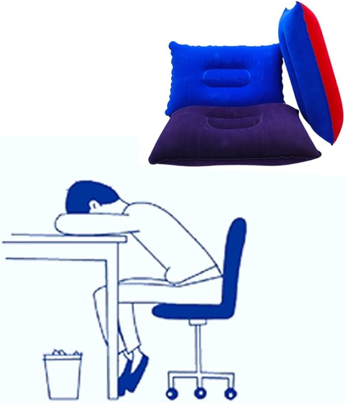 Camping Travel Pillow Small Squared Flocked Fabric Air Pillow, Compact, Comfortable and Ergonomic Inflatable Pillow, Used to Support Camping and Hiking (3 Pack Royal Blue, Purple, Duotone)