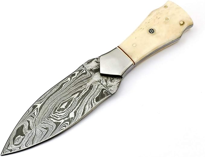 Rare Custom Damascus Dagger Knife Hunting Knife Outdoor Knife Camping Knife | Camel Bone Handle with Free Genuine Leather Sheath (S-6464)