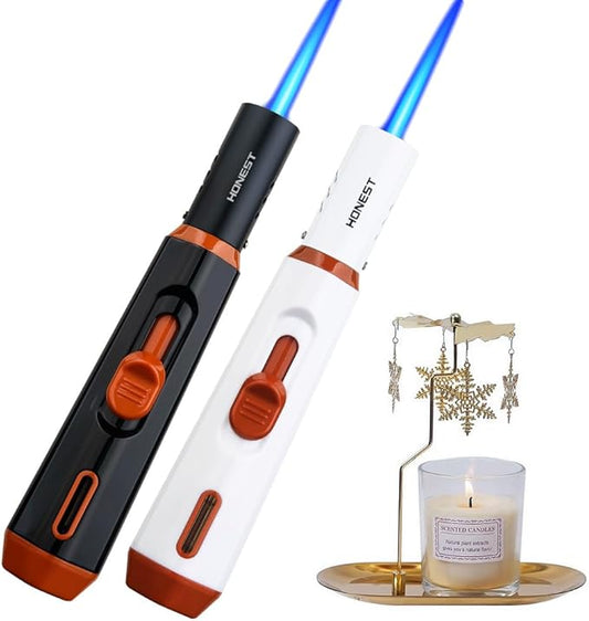 PROMISE Torch Lighters, Butane Lighters Refillable Single Jet Flame for Candle Grill BBQ Camping Gas Not Included (2 Pack BK&WH)