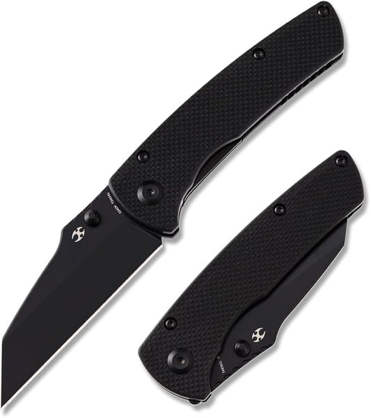 KANSEPT Main Street 7.92in Folding Pocket Knives with 3.36in Stonewashed 154CM Wharncliffe Blade and Black G10 Handle for Outdoor, Tactical, Survival, Folding Knife Camping Hunting T1015B4