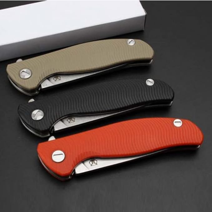 HUAAO Folding Knife, 3.7'' D2 Steel Blade with G10 Handle, Pocket Knife with Clip EDC Flipper Knife for Outdoor Camping Survival (orange)