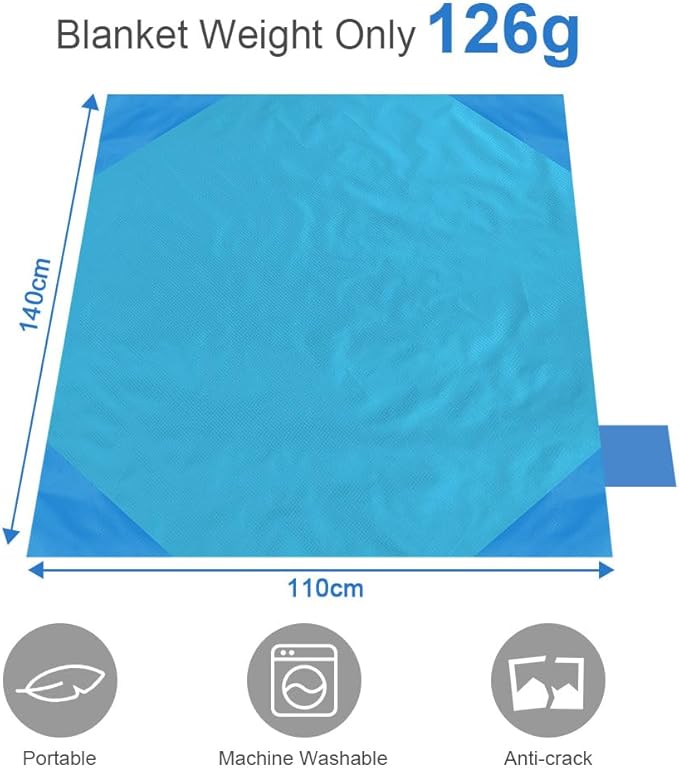 Ainiv Picnic Blanket, Mini Pocket Beach Mat 43.3 x 55.1IN (2-3 People) Foldable, Lightweight Waterproof Sand Free, Foldable Thin Ground Sheet for Outdoor Camping Hiking Travel - with Hand Strap