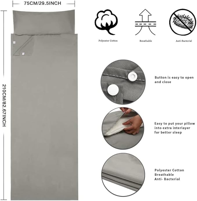 Travel and Camping Sheet Sleeping Bag Liner - Lightweight Compact and Portable Adult Sleeping Bag - Ideal for Traveling,Hostels and Camping