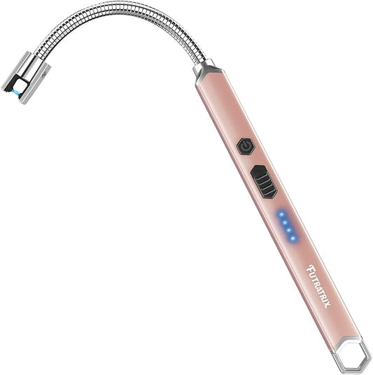 Electronic Candle Lighter Arc Windproof Flameless USB Rechargeable Electric Lighter (1 Pack - Rose Gold)