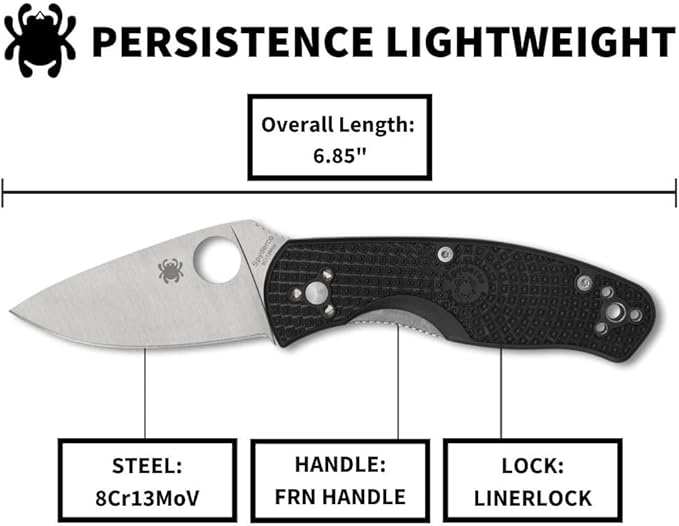 Spyderco Persistence Lightweight Knife with 2.77" Stainless Steel Blade and Durable Black FRN Handle - PlainEdge - C136PBK