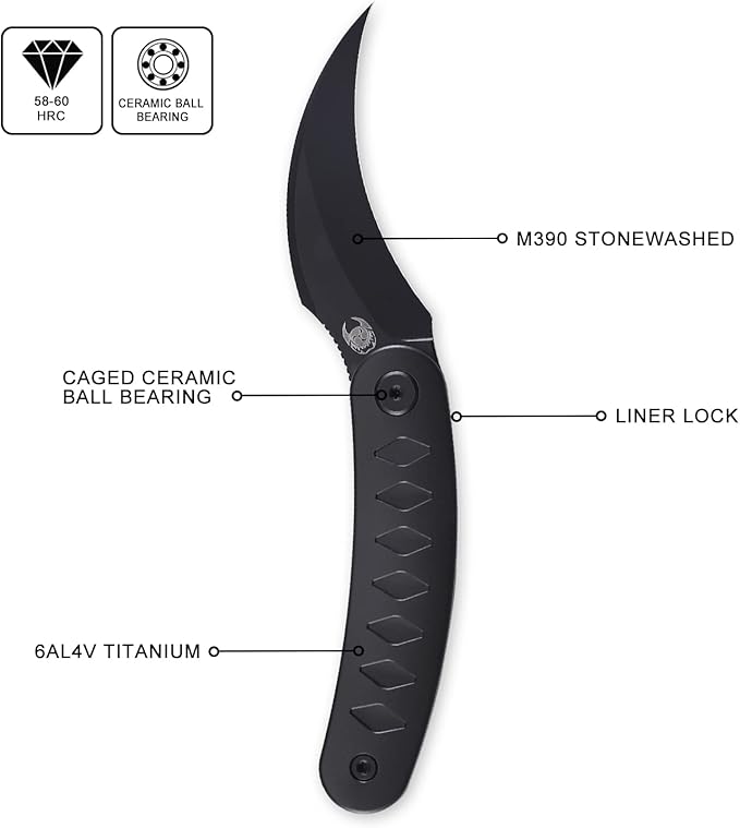 Knife Kage Front Flipper Knife,M390 Stonewashed Pikal Knife,Titanium Handle Pocket Knife Outdoor Folding Knife with Leather Sheath(Purple & Leather Sheath)