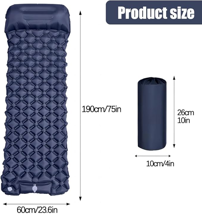 Sleeping Pads for Camping,Ultralight Inflatable Sleeping Pad for Camping with Pillow,Built-in Pump,Waterproof Nylon foror Camping, Backpacking, Hiking, Tent Mattress (Dark Blue)