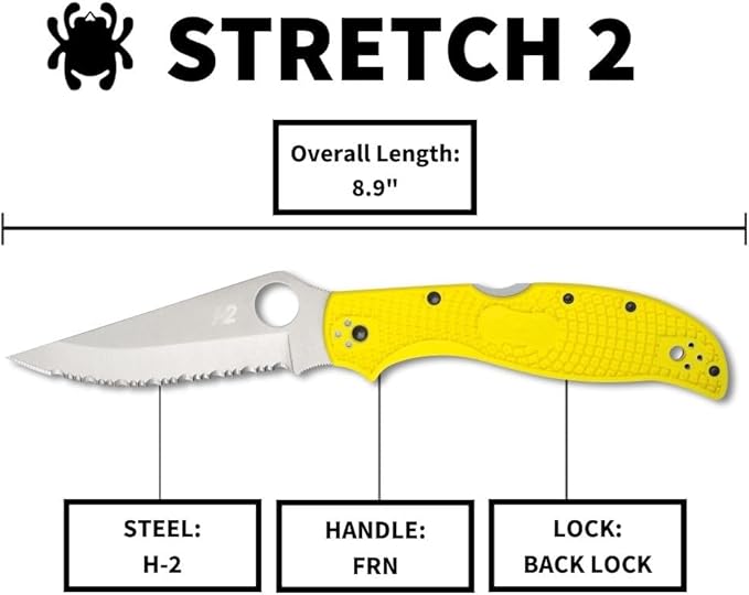 Spyderco Knives Stretch 2 XL Salt Lightweight Yellow C258SYL Serrated H2 Stainless Pocket Knife