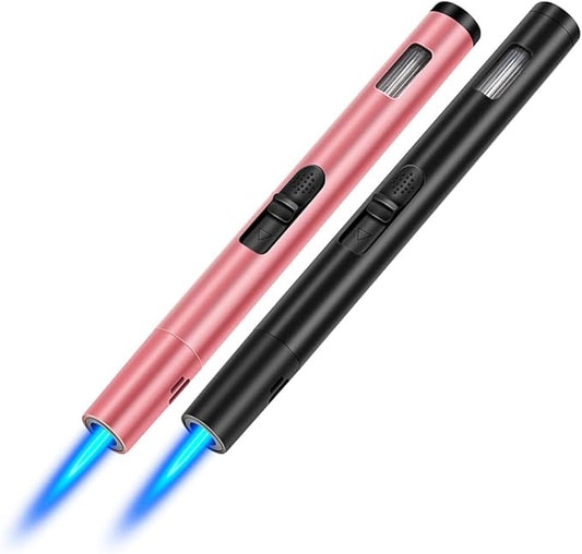 LcFun Torch Lighters 2 Pack Refillable Butane Lighter Windproof Adjustable Jet Flame Long Lighters for Candle, Grill, BBQ, Camping (Butane NOT Included)