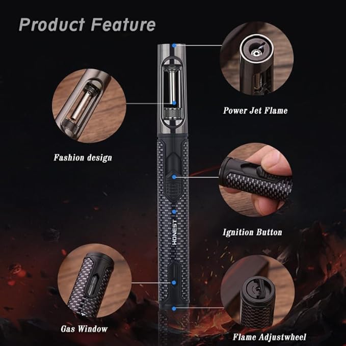 HONEST Torch Lighters Butane Lighters Refillable Single Jet Flame for Candle Grill BBQ Camping (Black)
