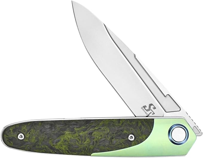 Sitivien ST992 Folding Pocket Knife,Handmade M390 Pearlescent Brushed Steel Blade,Titanium Carbon Fiber Handle EDC Tool Knife for Outdoor Camping,Hiking,Survival,Hunting(Green) … … …