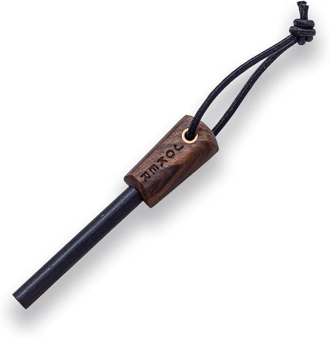 Joker BS9 Campero CN112-P Hunting Knife, Walnut Wood Handle, 10.5 cm Blade, Leather Sheath, with Flint, Fishing Tool, Hunting, Camping and Hiking