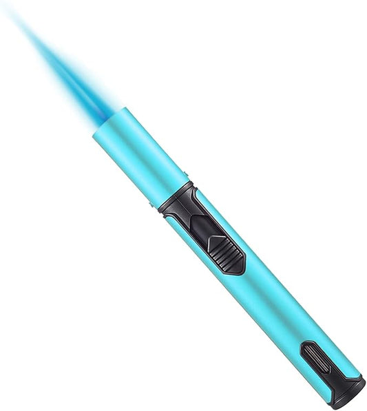 Urgrette Aqua Blue 1 Pack Butane Torch Lighter, 6-inch Refillable Pen Lighter Jet Flame Butane Lighter for Grill BBQ Candlek Camping (Gas Not Included)