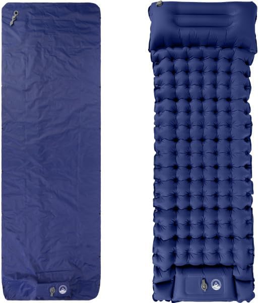 Wakeman Sleeping Pad for Camping - Inflatable Mat with Built-in Foot Pump - Waterproof Camp Mattress - Camping Gear Must Haves Outdoors (Blue)