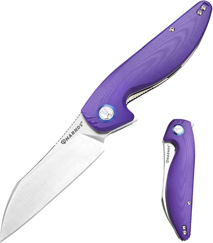 Parrot Folding Pocket Knife with Clip and Blade Lock, 8.4" EDC Folding Knife with Sweatproof G10 handle and 14C28N Stainless Blade (Purple)