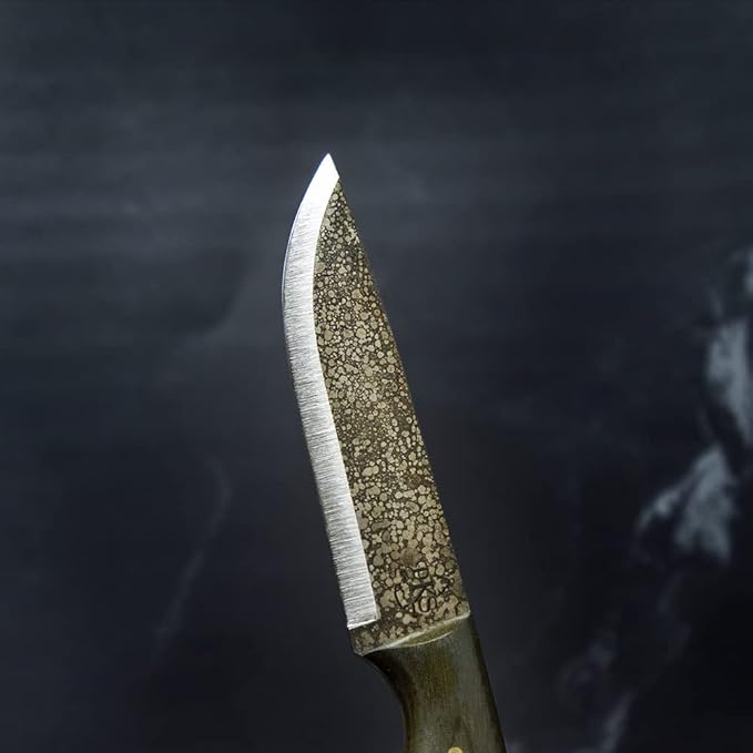 PKS Pathfinder Knife Shop Scorpion Bushcraft Camping Survival Carbon Steel Fixed Blade Knife - Leather Sheath - Made In USA (OD Micarta)