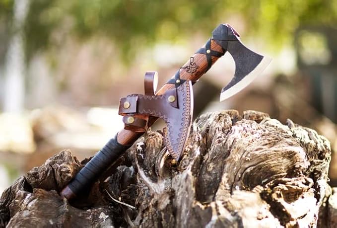 Handmade Gift Forged Carbon Steel Viking Axe, Camping Hatchet with Rose Wood Shaft (Ragnar Axe)
