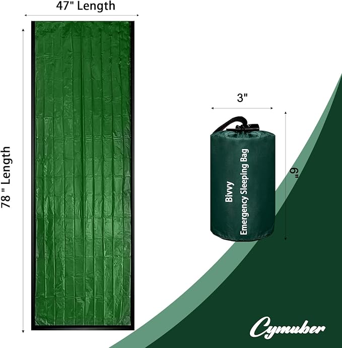 Emergency Sleeping Bag Survival Bag, Cymuber Portable Waterproof Thermal Bivy Sacks Tac Bivvy Bags,Camping Mylar Sleeping Bag Survival Gear Emergency Blankets Survival Shelter