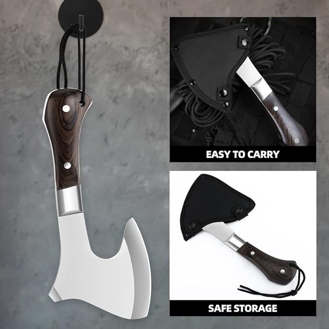 Camping Hatchet Camping Axe Forged High Carbon Steel for Meat Cleaver Axe Outdoor Splitting Wood Great for Axe Throwing, Camping, Survival, Outdoors and Chopping (718)