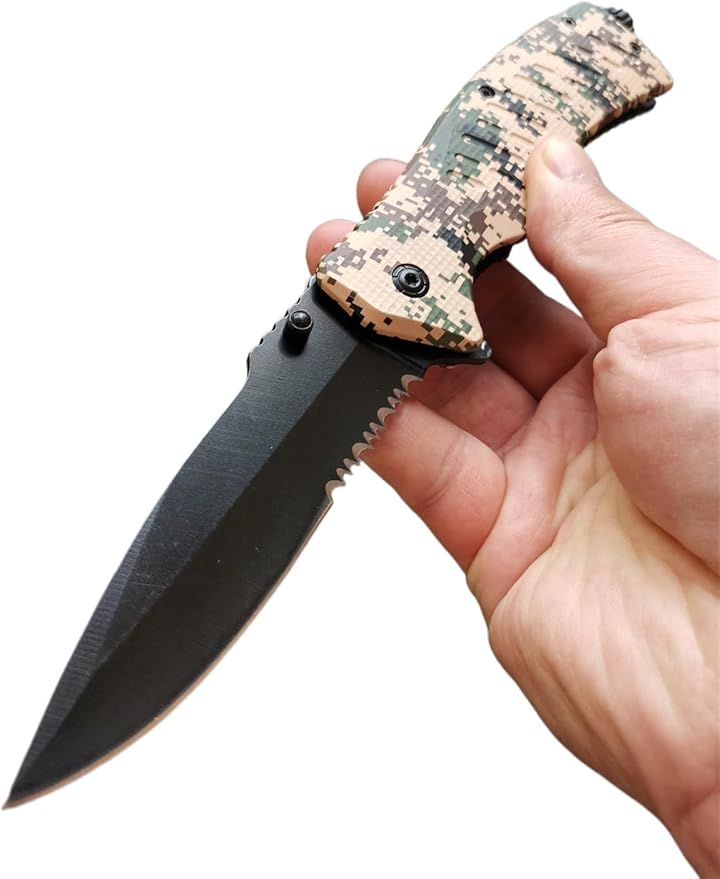 Tactical Folding Pocket Knife G10 Handle Sharp Tanto Blade Spring Assisted Military Knives EGA Elite Survival (Desert Tan)