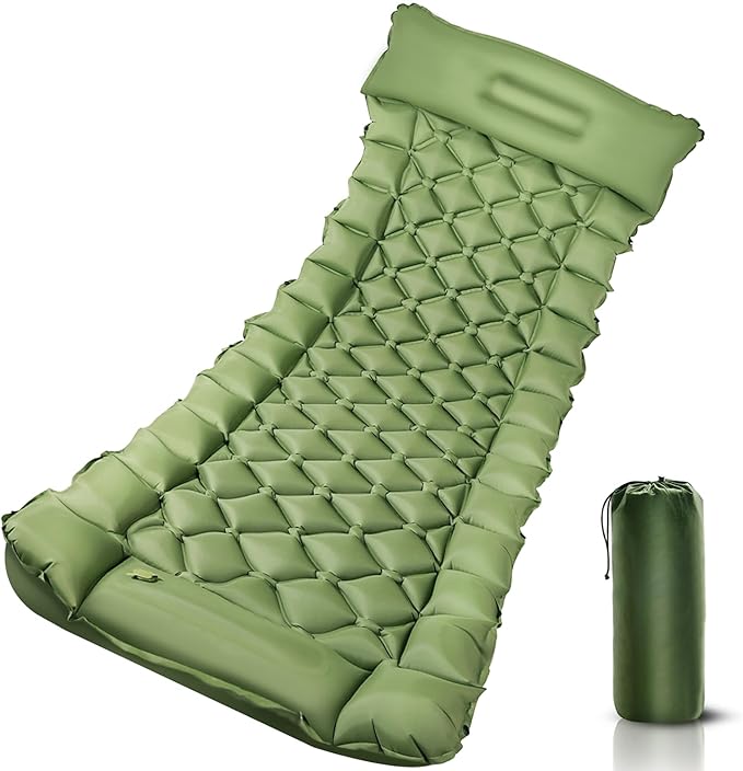 Sleeping Pad for Camping, Self Inflating Camping Air Mattress Built-in Foot Pump, Sleeping Mat Camping with Pillow, Backpacking, Hiking, Traveling