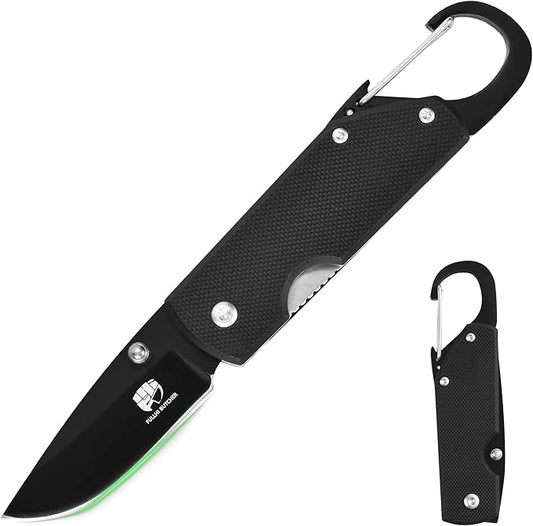 FULLHI Mini Folding Pocket Knife, 2.3" G10 Handle Small Knife with Carabiner Clip for Sharp Camping Survival Hiking Knives ,Gifts for Women Men Birthday Christmas Presents for Mom Dad Friend Gift (AK034)