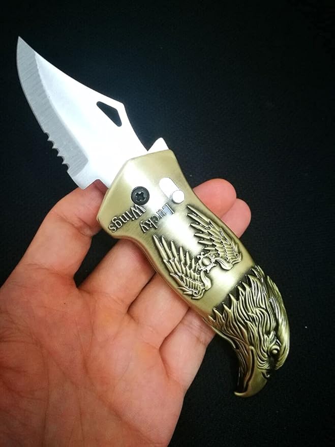 Pocket Knife Windproof Lighter Butane Metal Lighter, Eagle Head Design ,Outdoor Survival Tool ,Gifts for Men（Come Without Gas）