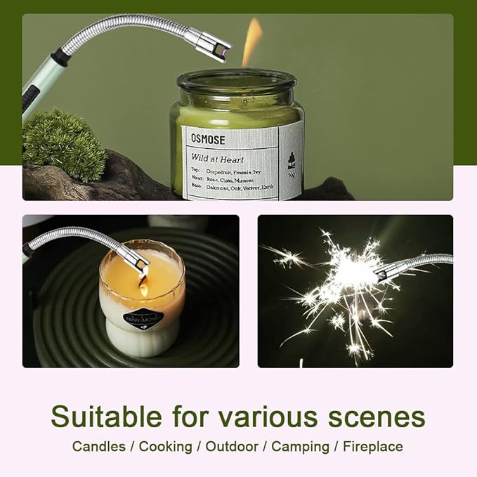 MeeToo Lighter Electric Candle Lighter Rechargeable USB Lighter Plasma Arc Lighter for Candle Camping (Green)