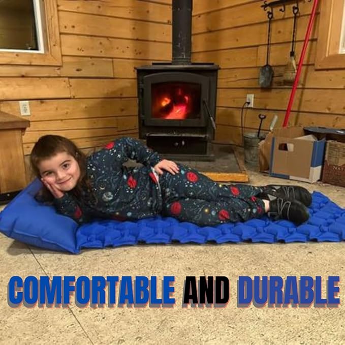 Kids Sleeping Pad for Camping and Sleepovers with Pillow, Inflatable Camping Mattress for Backpacking & Travel, Thick Toddler Cot Mat, Fast Inflating Camping Sleeping Pads for Kids