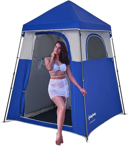 KingCamp Camping Shower Tent, Instant Portable Privacy Shelter, 1/2 Room Large Outdoor Toilet Tent with Floor, Water-Resistant, Windproof & Easy Setup for Beach, Camping & Hiking