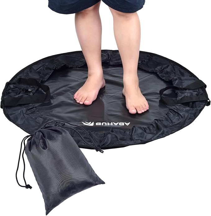Abahub Surf Poncho Changing Robe with Hood, Thick Quick Dry Wetsuit Changing Towel for Surfing Beach Swim Outdoor Sports Men Women, Absorbent Wearable Towel Cover Up (Wetsuit Changing Mat-Black)