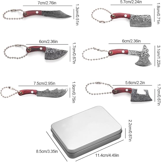 Mini Knife Set,Tiny Knife Set with Sheath,Mini Pocket Knives Keychain for Knife Collectors Gifts and Package Opener Box Cutter (6)