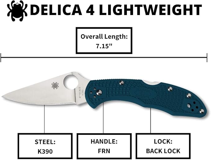Spyderco Delica 4 Lightweight Knife with K390 Premium Steel Blade and Durable Blue FRN Handle - PlainEdge - C11FPK390