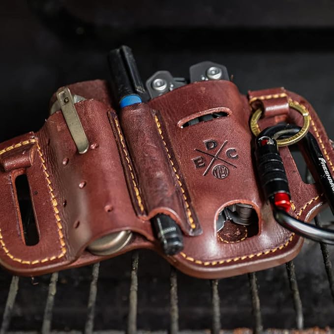 Multitool Sheath, Leather EDC Organizer, Belt Pouch Fits Multitool, Knife, Pen, Keys - Compatible with Heavy Duty Leatherman, Gerber, SOG Multitools
