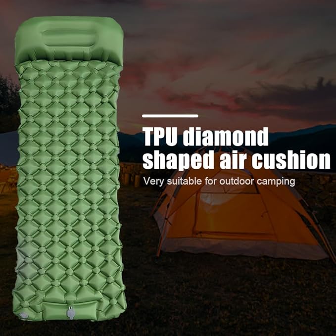 Sleeping Pads for Camping,Ultralight Inflatable Sleeping Pad for Camping with Pillow,Built-in Pump,Waterproof Nylon foror Camping, Backpacking, Hiking, Tent Mattress (Army Green)