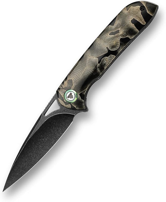 Folding Knife,3.48" Black PVD Blade Raffir Noble Handle with Deep Carry Pocket Clip,Cool Camping Hunting Flipper Knives for Men,Sgr-07