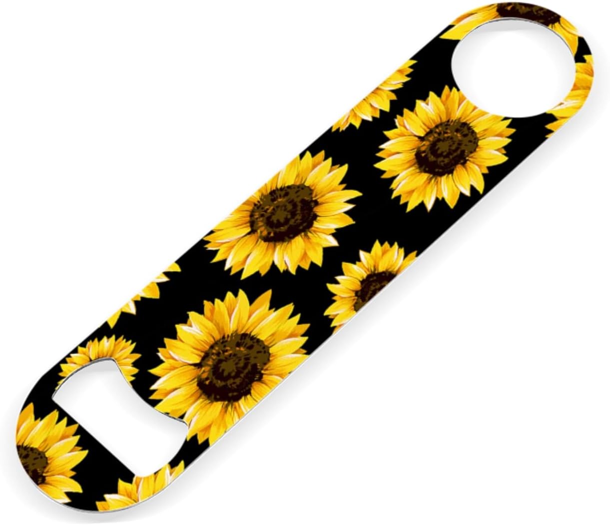 2 PACK Beer Bottle Opener, Stainless Steel Flat Bottle Openers,7 inch Metal Decor,Sunflowers On Black Background