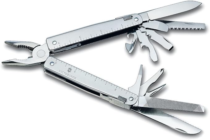 Victorinox Swiss Tool Swiss Army Knife, 24 Function Swiss Made Multi-Tool with Needle-Nose Pliers, Wire Cutters and Large Blade - Silver