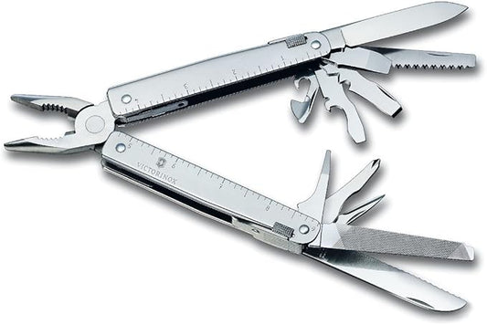 Victorinox Swiss Tool Swiss Army Knife, 24 Function Swiss Made Multi-Tool with Needle-Nose Pliers, Wire Cutters and Large Blade - Silver