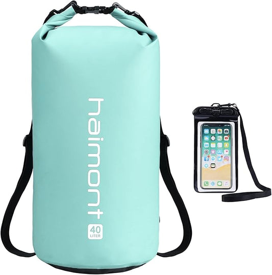 Haimont Waterproof Dry Bag Floating Dry Sack Roll Top Drybag Backpack for Kayaking, Rafting, Boating, Fishing with IPX8 Waterproof Phone Case, Aqua Green, 40L